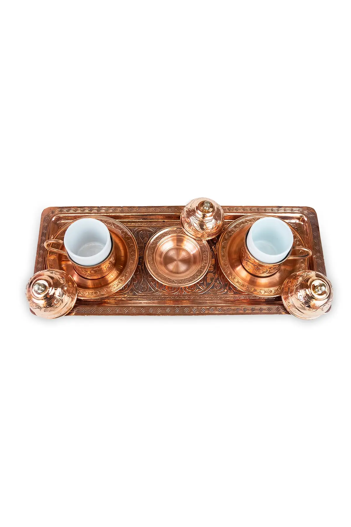 DOLBOVI Two Seater Rectangle Tray Hand Processing Copper Coffee cup Set handmade espresso cup