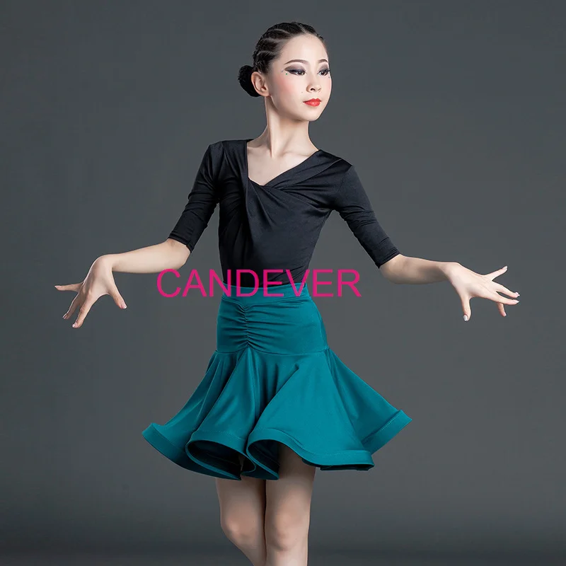 مثير اللاتينية ملابس رقص للفتيات قاعة الرقص السالسا التانغو أعلى التنانير الاطفال الطفل الدانتيل ليوبارد اللاتينية الرقص سبليت فستان يوتار تنورة