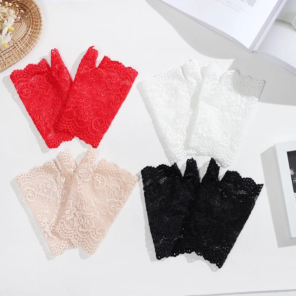 Fashion Long Fingerless Gloves Womens Sexy Lace Gloves Ladies Half Finger Fishnet Gloves Sunscreen Short Gloves