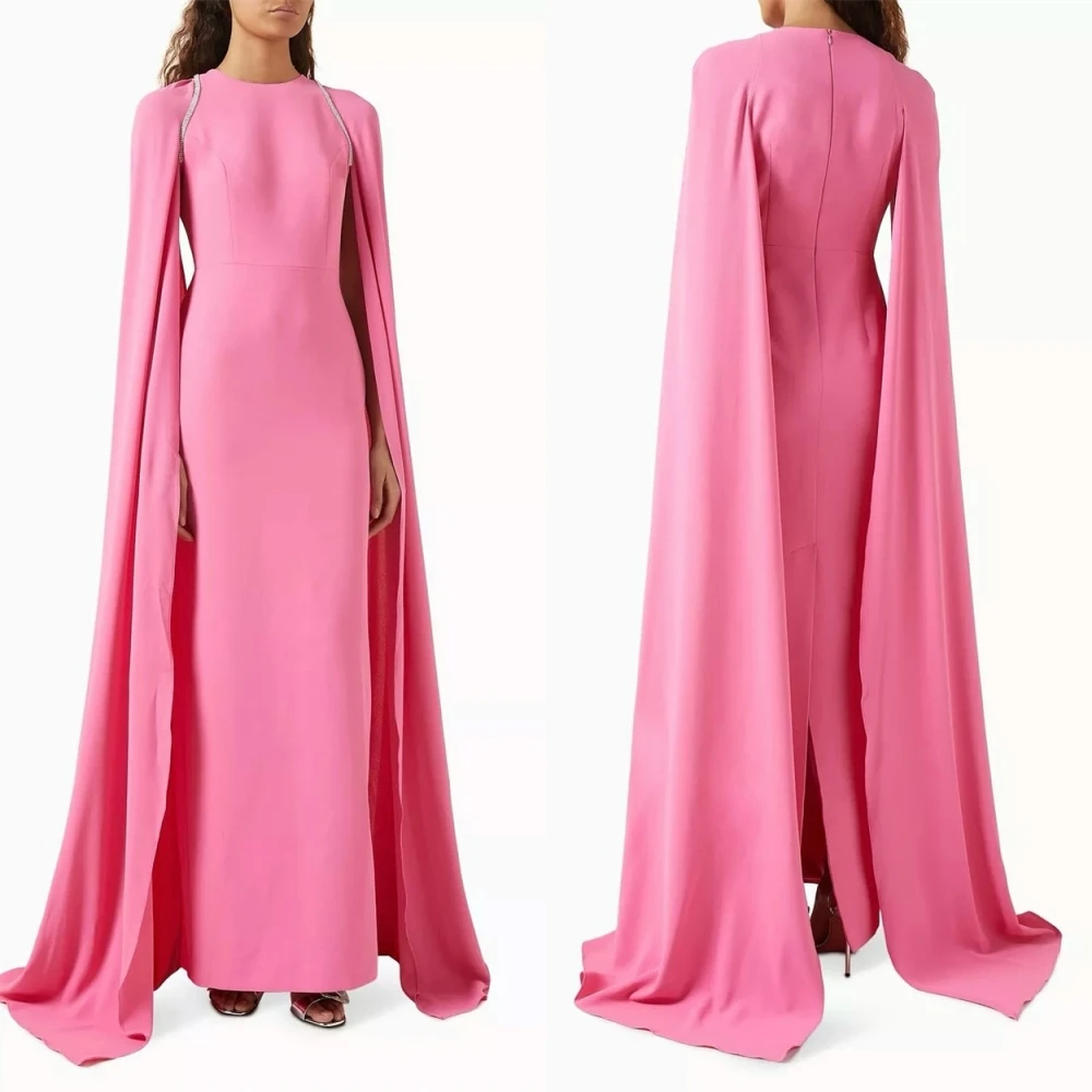 

Customized Formal Jersey Evening Dress Simple Long Sleeves Prom Dresses High Quality Watteau Train Special Occasion Gowns