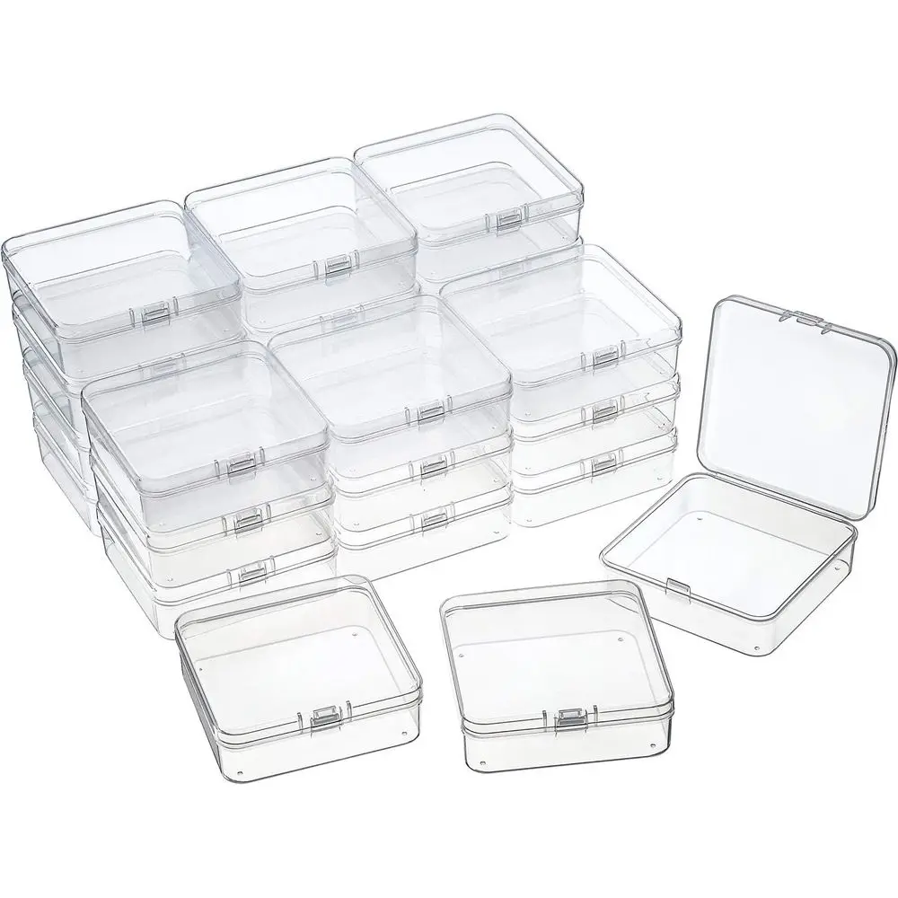 

24-Compartment Clear Plastic Storage Box with Hinged Lid for Small Items, Crafts, Jewelry, and Hardware (2.9 x 2.9 x 1 Inches)