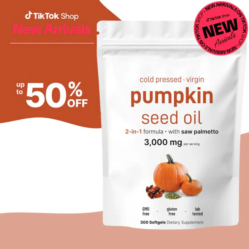 

3000mg Pumpkin Seed Oil with Saw Palmetto Cold Pressed, Pure Virgin Oil, Essential Fatty Acids & Phytosterols - 300 Softgel