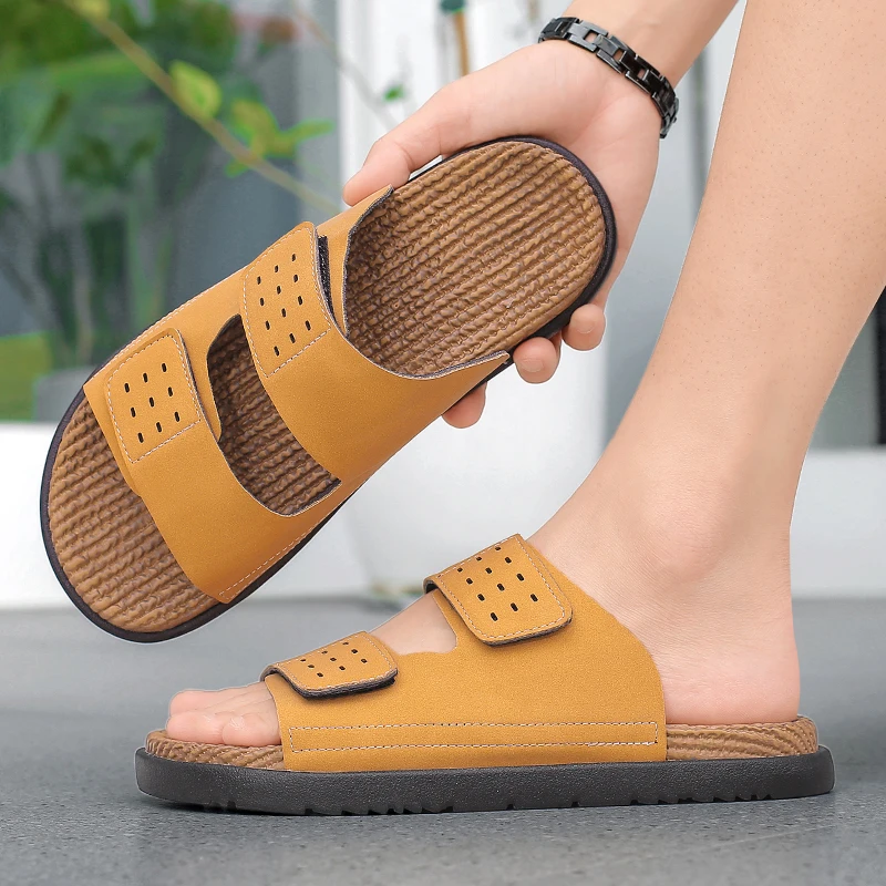 Designer Men's Summer Sandals Genuine Leather Sports Slippers Beach Shoes Anti-Odor Dual-Purpose Driver Slip-On Shoes view 6