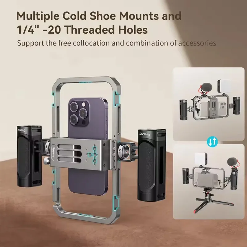 SmallRig Universal Phone Video Rig Kit for iPhone,Smartphone with Tripod Mic LED Light Side Handle Power Bank Holderm -3384C