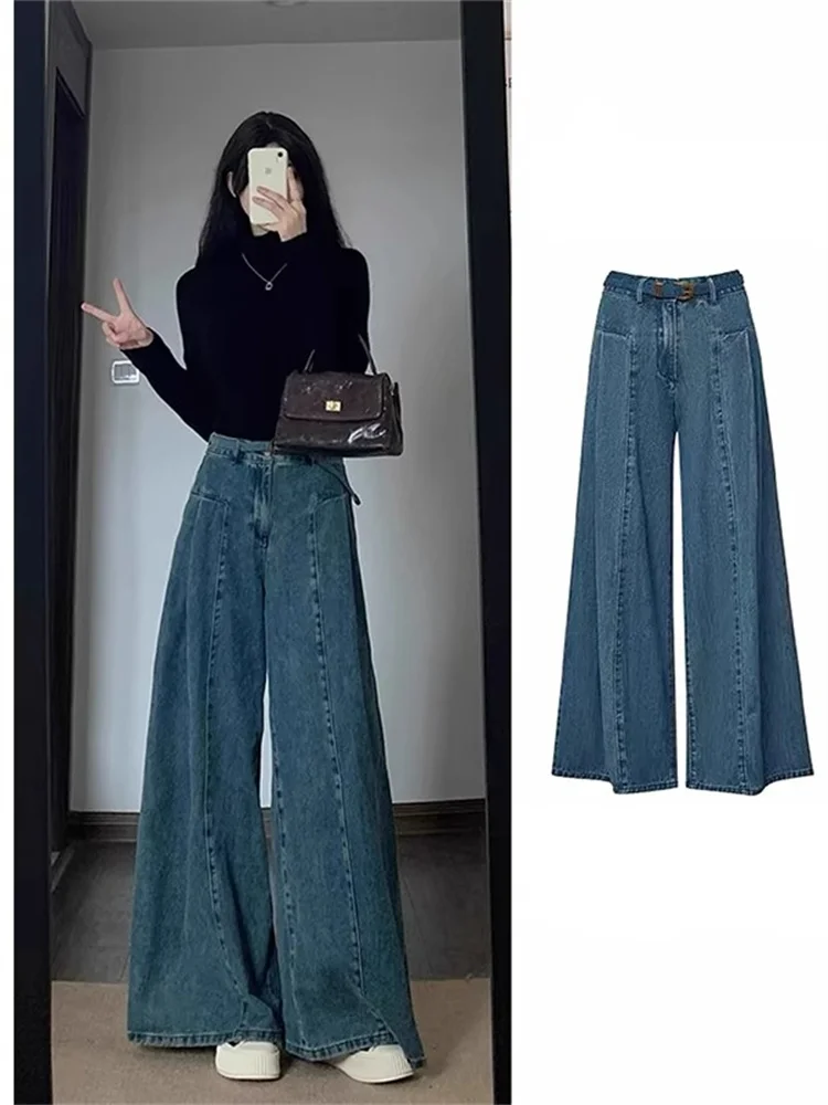 

High Waist Wide Leg Straight Jeans Women's Loose Fit Casual Vintage Denim Pants for Pear aped Body plus Size Floor Length