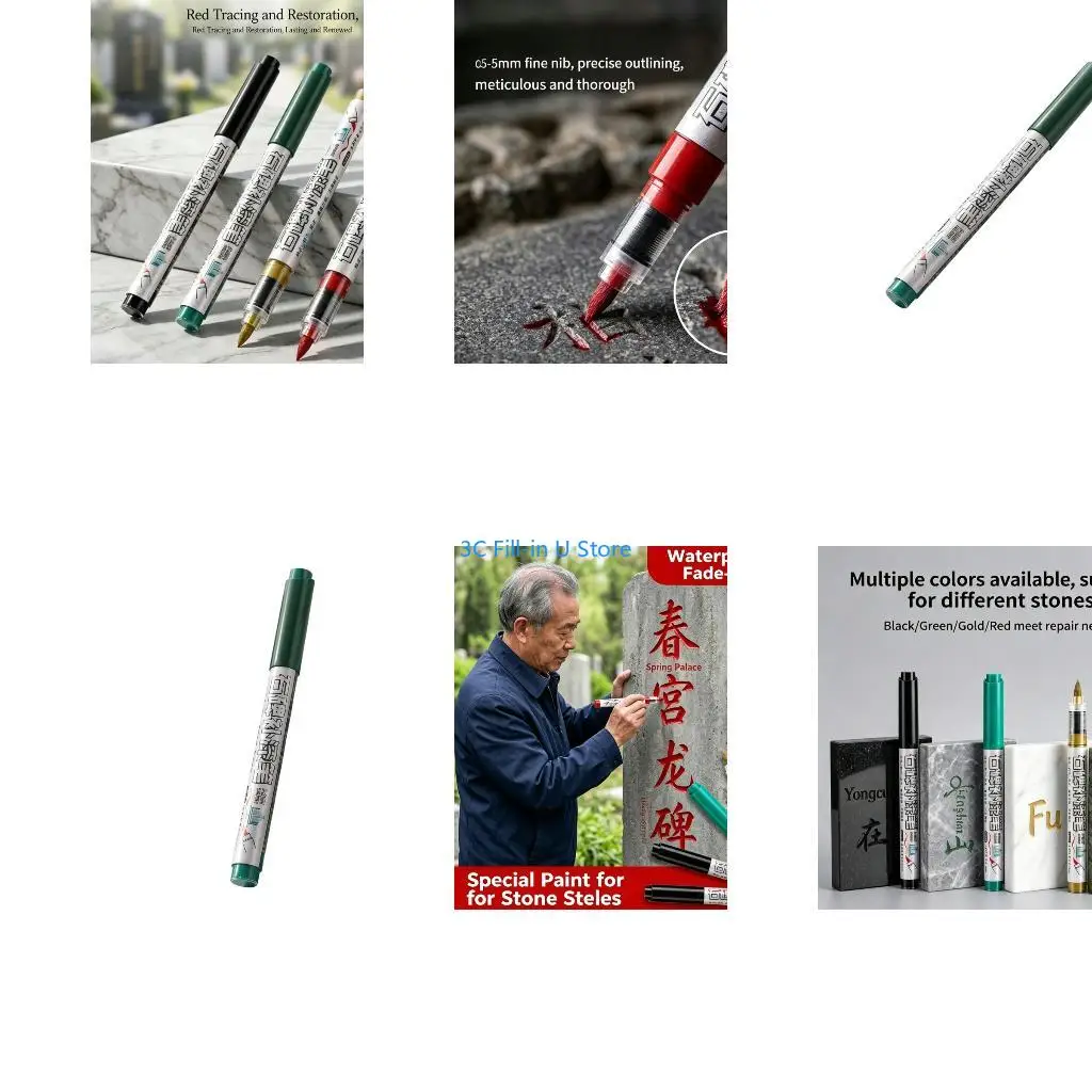 G8TA Fade Resistant Tombstone Pen with Brush Tip For Drawing On Stone Metal