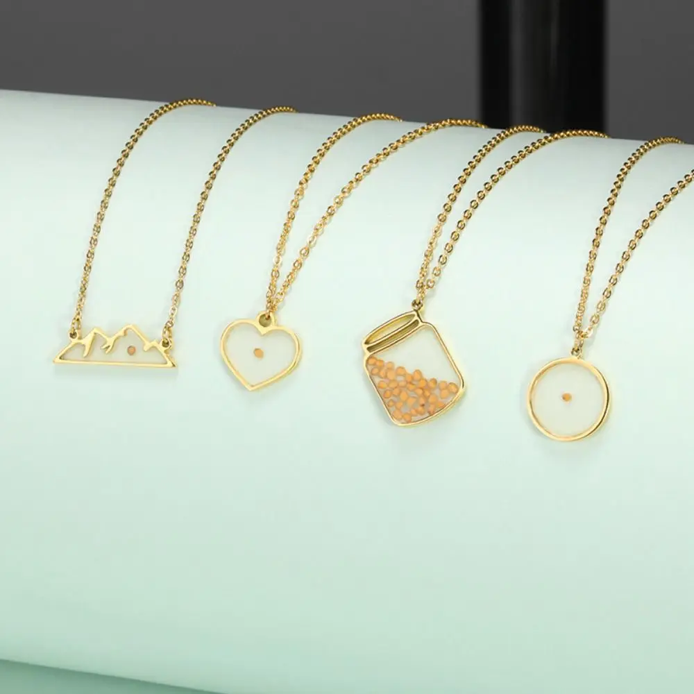 قلادة بذور الخردل من الفولاذ المقاوم للصدأ ، قلادة ذهبية اللون ، سلسلة على شكل فضي ومستطيل ، هدية مسيحية