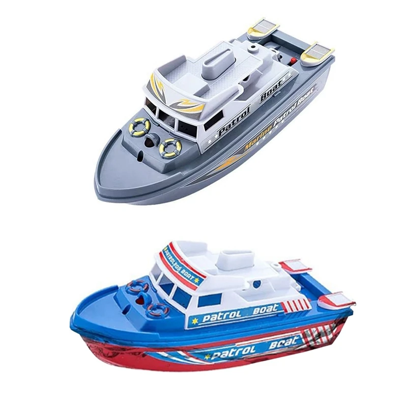 Speed Boat Water Toy Electric Patrol Boat Toy Model With Siren And Lights, Durable Easy Install Blue+Grey