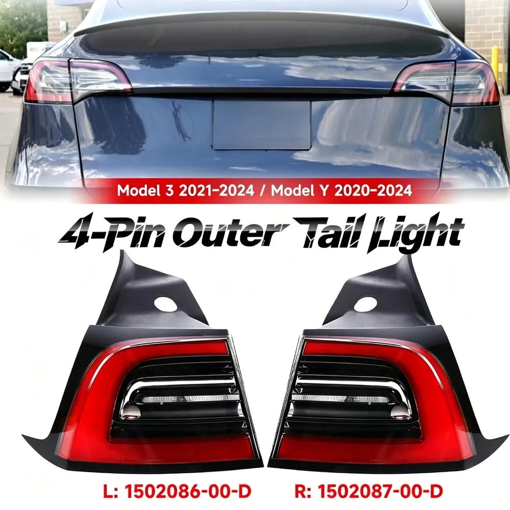 For Tesla Model 3 Y 2021-2024 Warning Turn Signal Brake Lamp 4 Pin Assembly Euro Asian Yellow Style Led Rear Tail Light