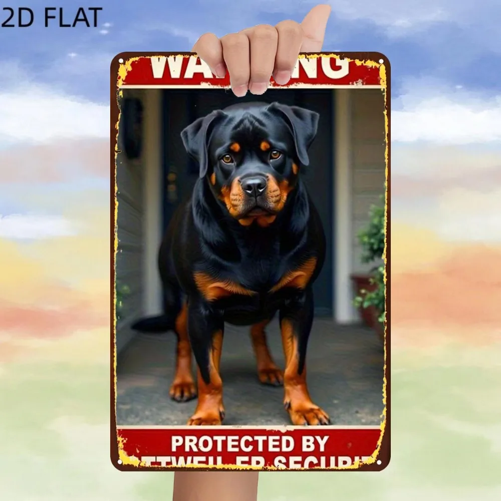 2D Flat Aluminum Retro Trained Rottweiler On Guard Warning Wall Plaque Rustic Wall Decor for Home Private Property Wall Ornament