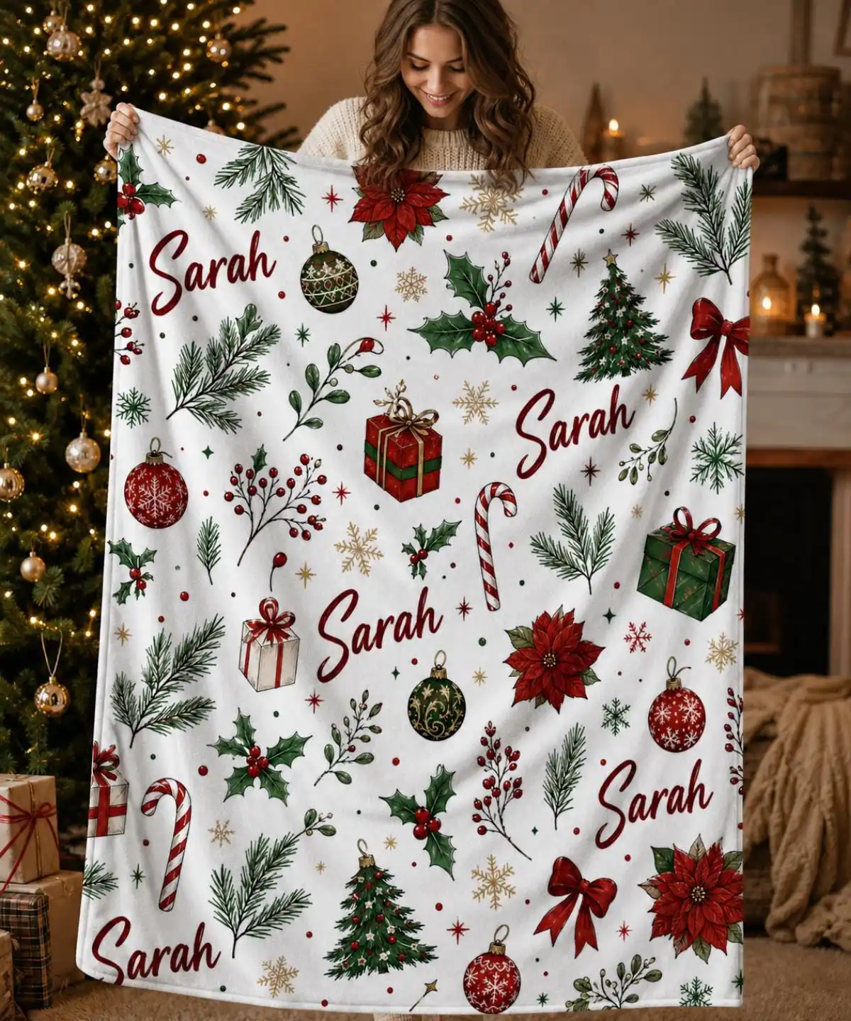 Personalized Christmas Flannel Blanket Custom Name Holiday Blanket Personalized Family Christmas Gift Secret Santa Gift Coworker