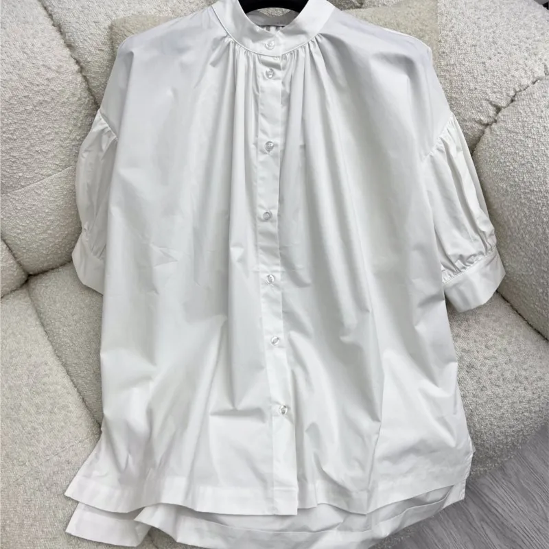 

Shirt Stand Collar Puff Sleeve Design Fashionable Temperament Slim Slimming Casual All-Matching 2023 spring women's new hot