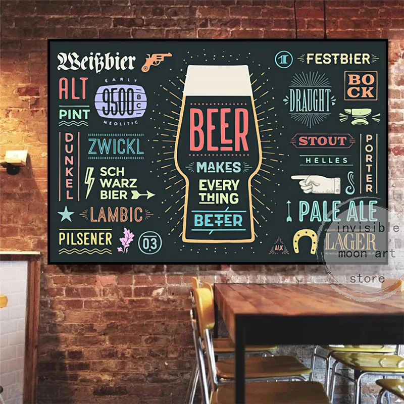 Abstract Beer Makes Everything Pilsener Lambic Beer Art Poster Canvas Painting Wall Print Picture for Bar Living Room Home Decor