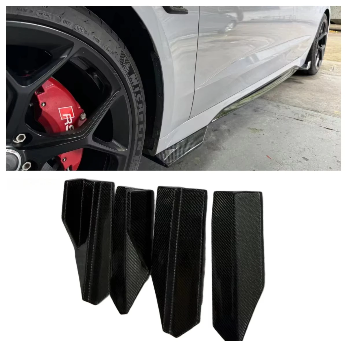 

2019+ RS6 C8 Compatible High-Grade AT-Style Carbon Extended Side Skirt Trim​