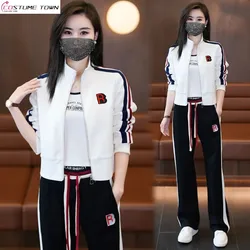 Leisure Sports Women's Set 2024 Spring and Autumn Season New Fashion Age Reducing Straight Leg Pants Two Piece Set Trendy