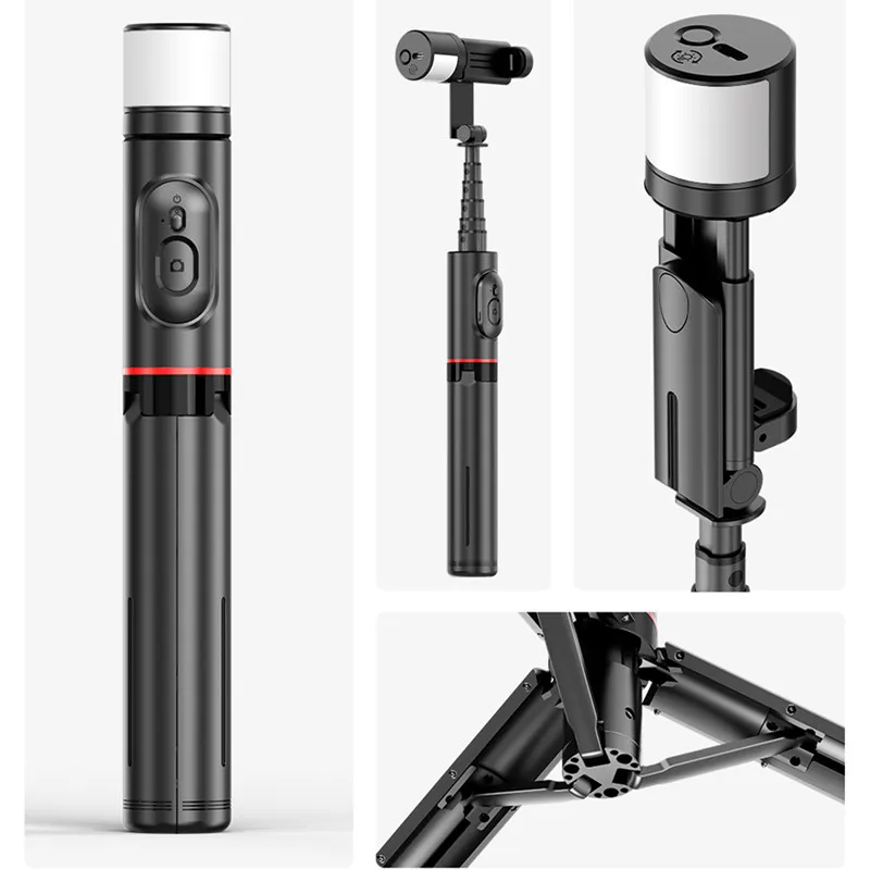 Selfie Stick Tripod with Fill Light Lamp for Vlogging Wireless Bluetooth Remote Control Selfie Rod for iPhone 14 13 12 Samsung