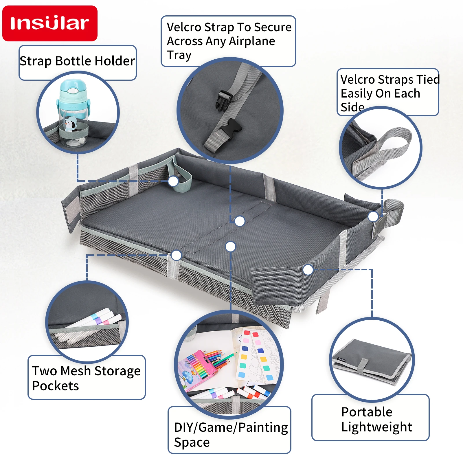 INSULAR Opvouwbare Kinderen en Volwassenen Vliegtuig Reizen Tafelkleed Speelgoed Opbergtas Trein Tafelkleed Lade Tas Speelgoed Opslag 3-6Y