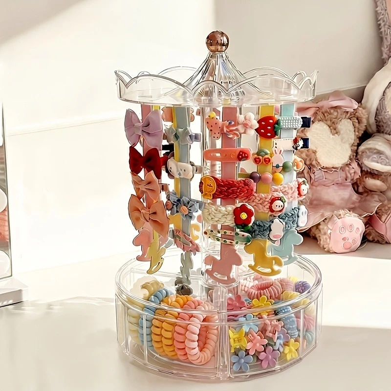 1pc Hair Accessory Storage Box Transparent Rotatable for Hair Ties Clips Bands Dressing Table Bedroom Display Stands Jewelry Box