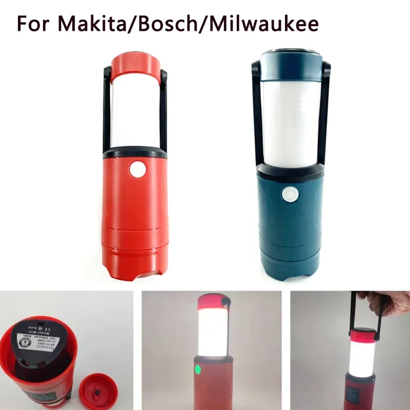فانوس محمول لماكيتا/بوش/ميلووكي 10.8 فولت 12 فولت بطارية ليثيوم أيون LED ضوء العمل الإضاءة في الهواء الطلق مصباح يدوي محمول