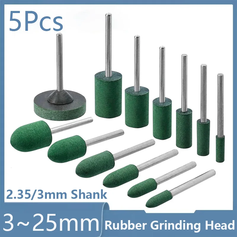 5Pcs Green Buffer Abrasive Bits 2.35/3mm Shank Rubber Abrasive Bit 3/4/5/6/8/10/12-25mm for Dremel Rotary Tools