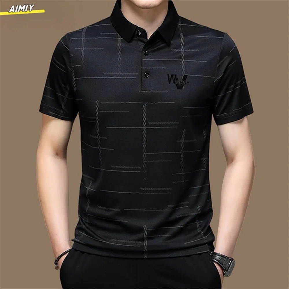 Men's Polo Shirt Business Casual Summer Short Sleeves Tops Pattern Print Button T Shirt Loose Clothes Fashion Polo T Shirt image 2