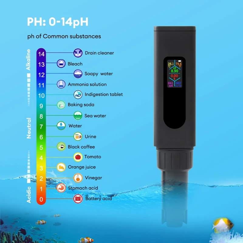 5 In 1 Salinity Meter PH Water Quality Tester Digital EC TDS TEMP Monitor Rechargeable Test For Aquarium Hydroponic Pool