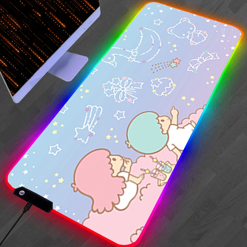 Podkładka pod mysz RGB LED Gamingowa Mata Akcesoria PC HD Podkładka na Biurko Antypoślizgowa Powiększona Podkładka Gumowa L-little T-twin Star Podkładka pod Klawiaturę