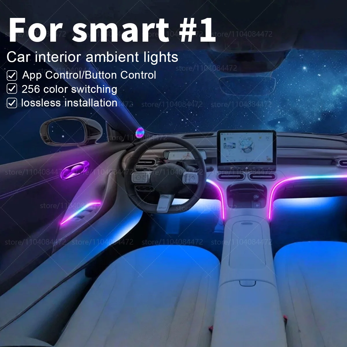 For Smart #1 SEA-1 22in1 RGB Car Interior Acrylic Car Ambient Lights RGB Hidden Acrylic Strip Decoration Atmosphere Accessories