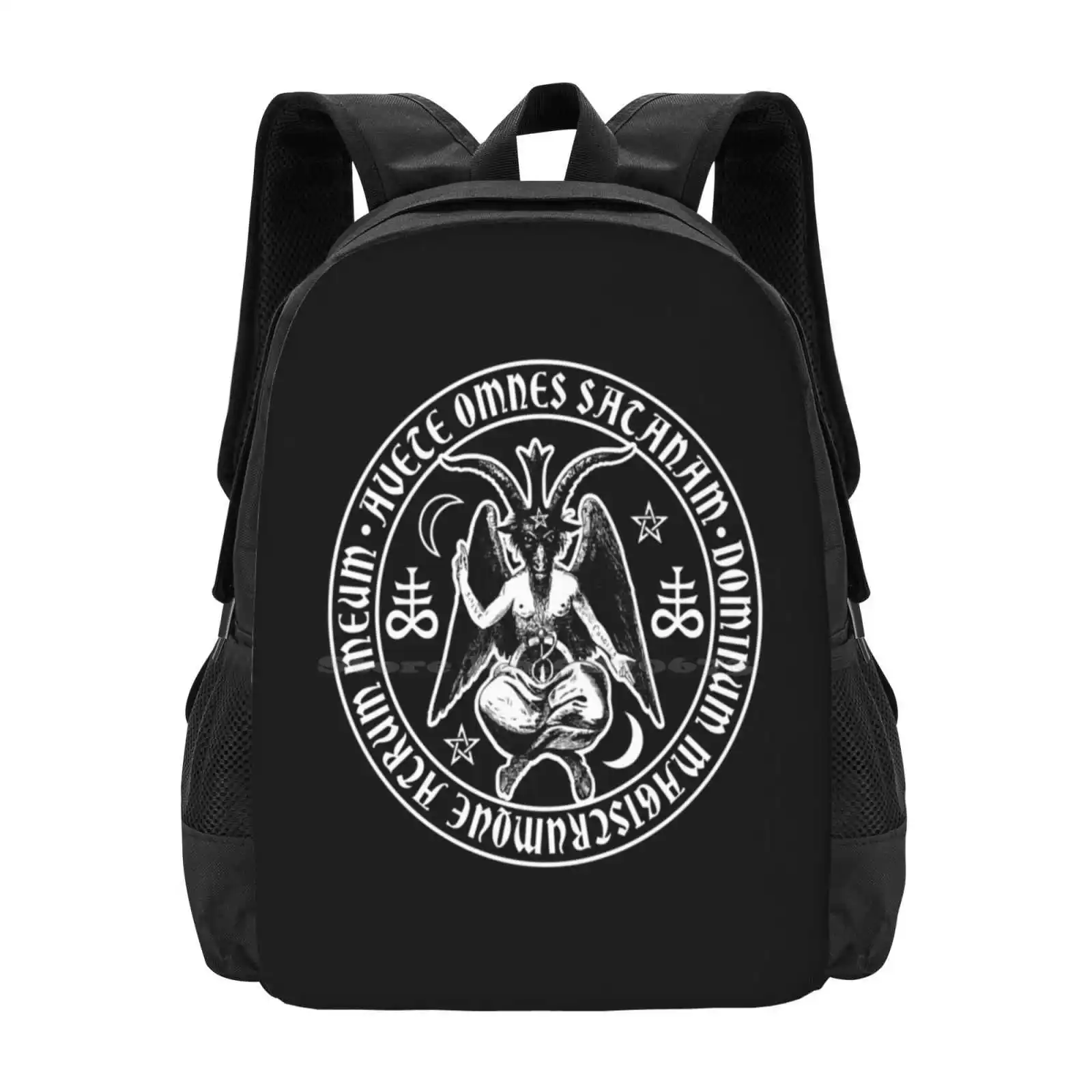 Baphomet & Satanic Crosses With Hail Satan Inscription 3d Print Design Backpack Student Bag Baphomet Lucifer Witchcraft Pagan