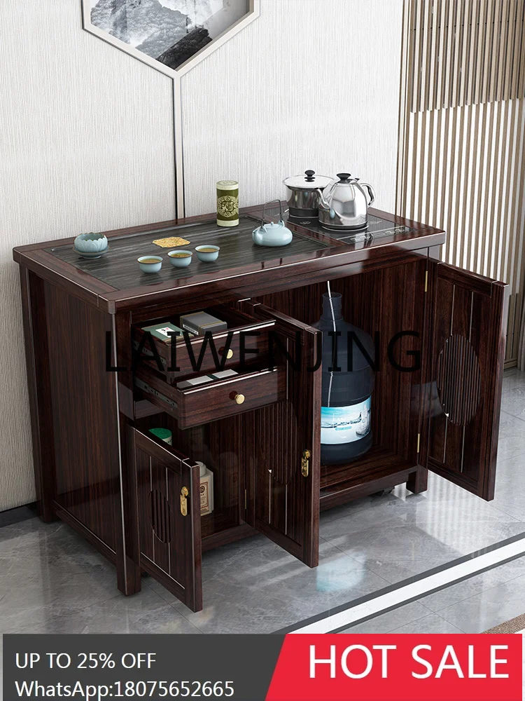 RWJ Solid Wood Kettle Integrated Wheeled Mobile Coffee Table Side Cabinet Household Purple Gold Ebony Small Tea Table