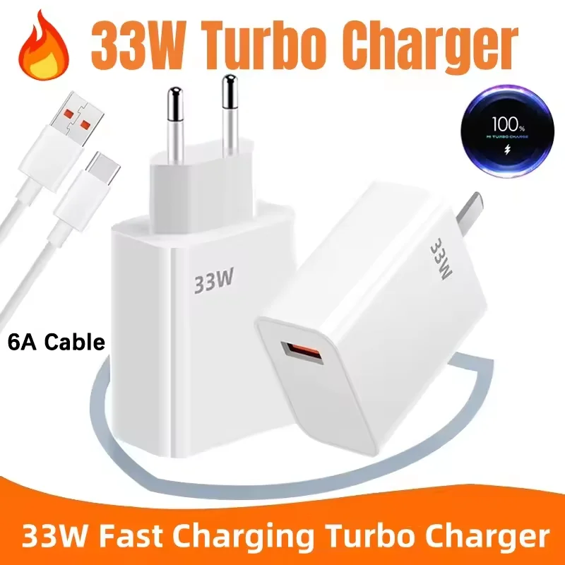 

33W USB Charger Fast Charge With USB To Type C Data Cable Wall Adapter For iPhone 15 Xiaomi Redmi Quick Charge 3.0 Phone Adapter