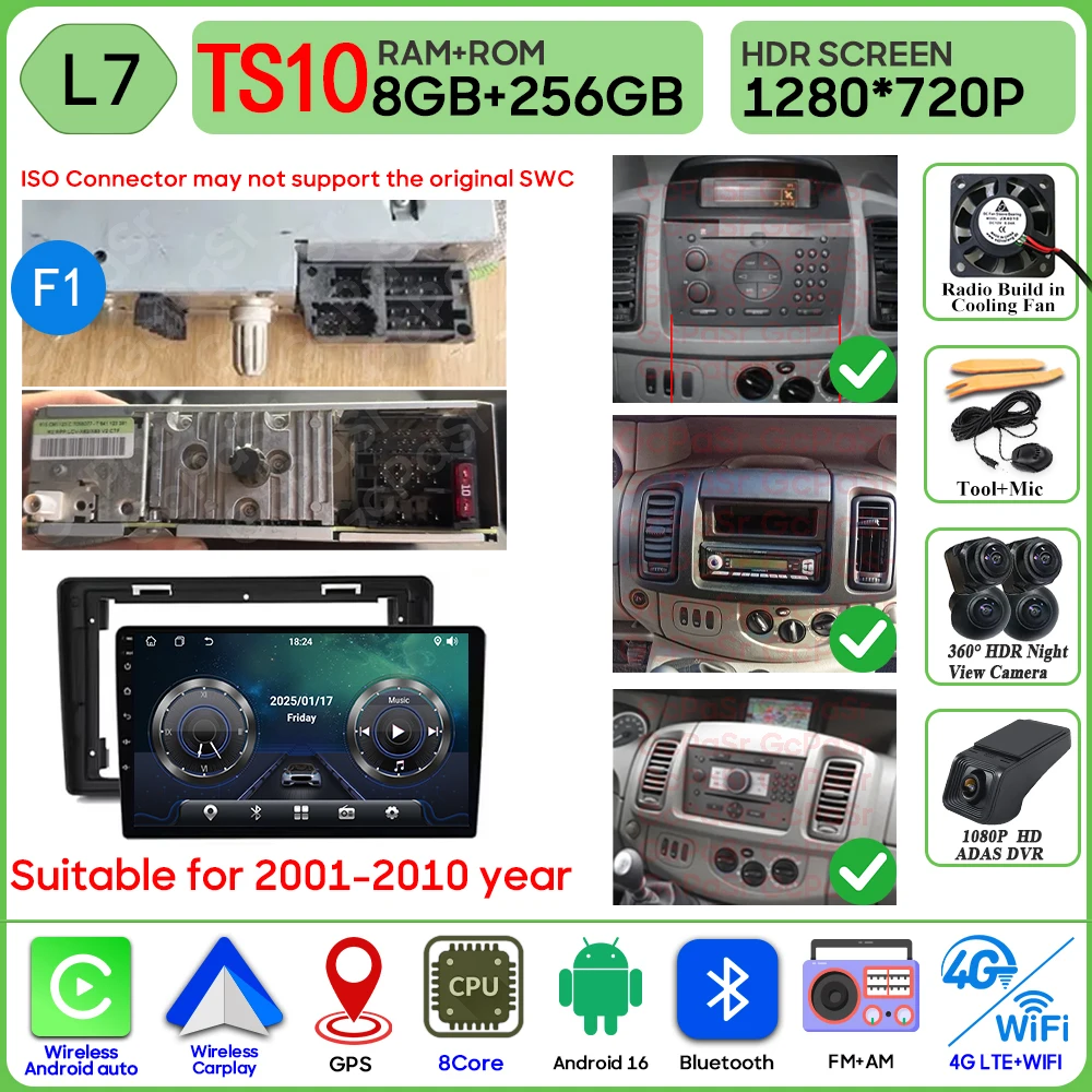 Autoradio Android 16 Voor Renault Trafic 2 Voor Opel Vivaro EEN Voor Nissan primastar 2001-2014 GPS Navigatie Carplay Android Auto