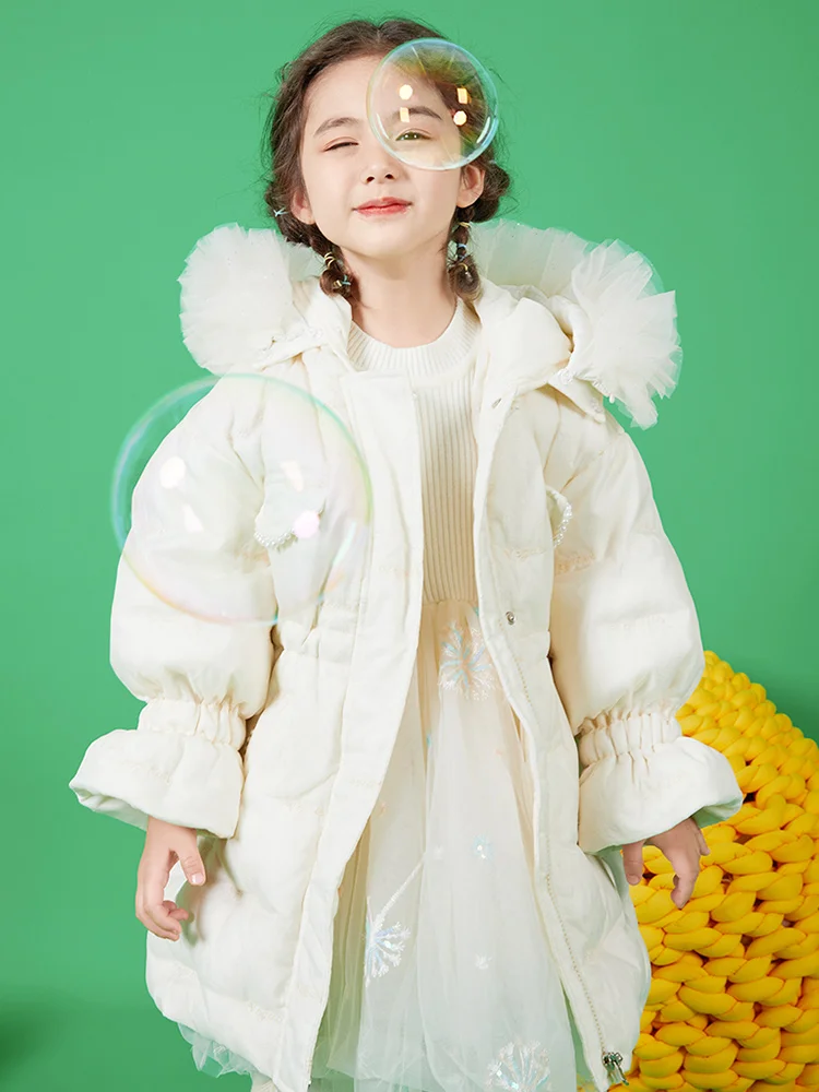 90% White Duck Down Thick Baby Girl Clothing 2022 New Winter Warm Coats Korea Cute Style Beige Slim Fit Zipper 3Y 8yrs Kids Wear