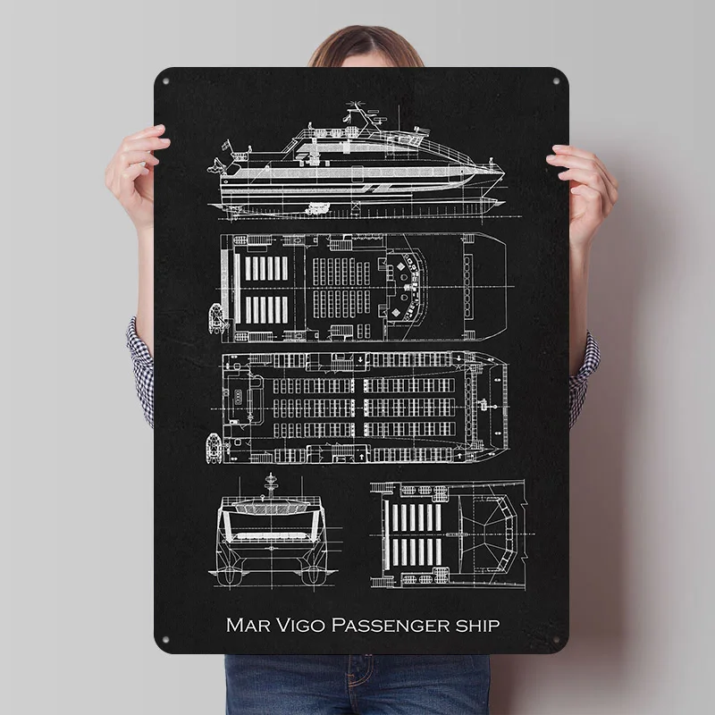 Mar Vigo Passenger Ship Poster Customized Vintage Metal Signs Wall Art Retro Tin Plaque for Bedroom Decoration Gaming Desk Decor