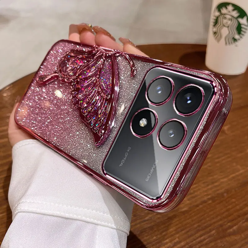 For Xiaomi Poco X6 Pro 5G Case Luxury,Bling Quicksand Butterfly Case For Xiaomi Poco X6 M6 F6 pro Bling Shockproof Cover Fundas
