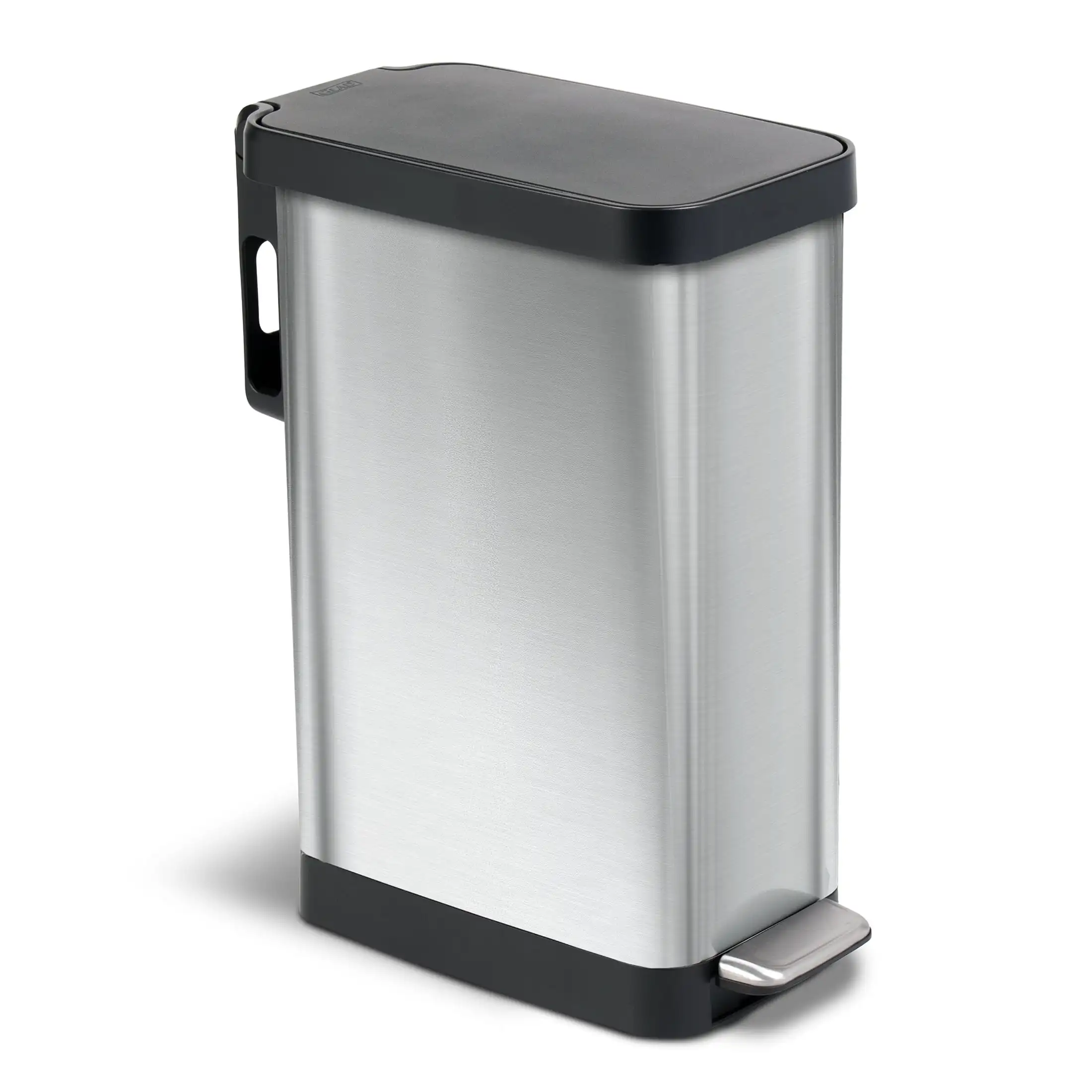 

Kitchen trash can 12 gallon stainless steel slim step bin with black lid silver finish