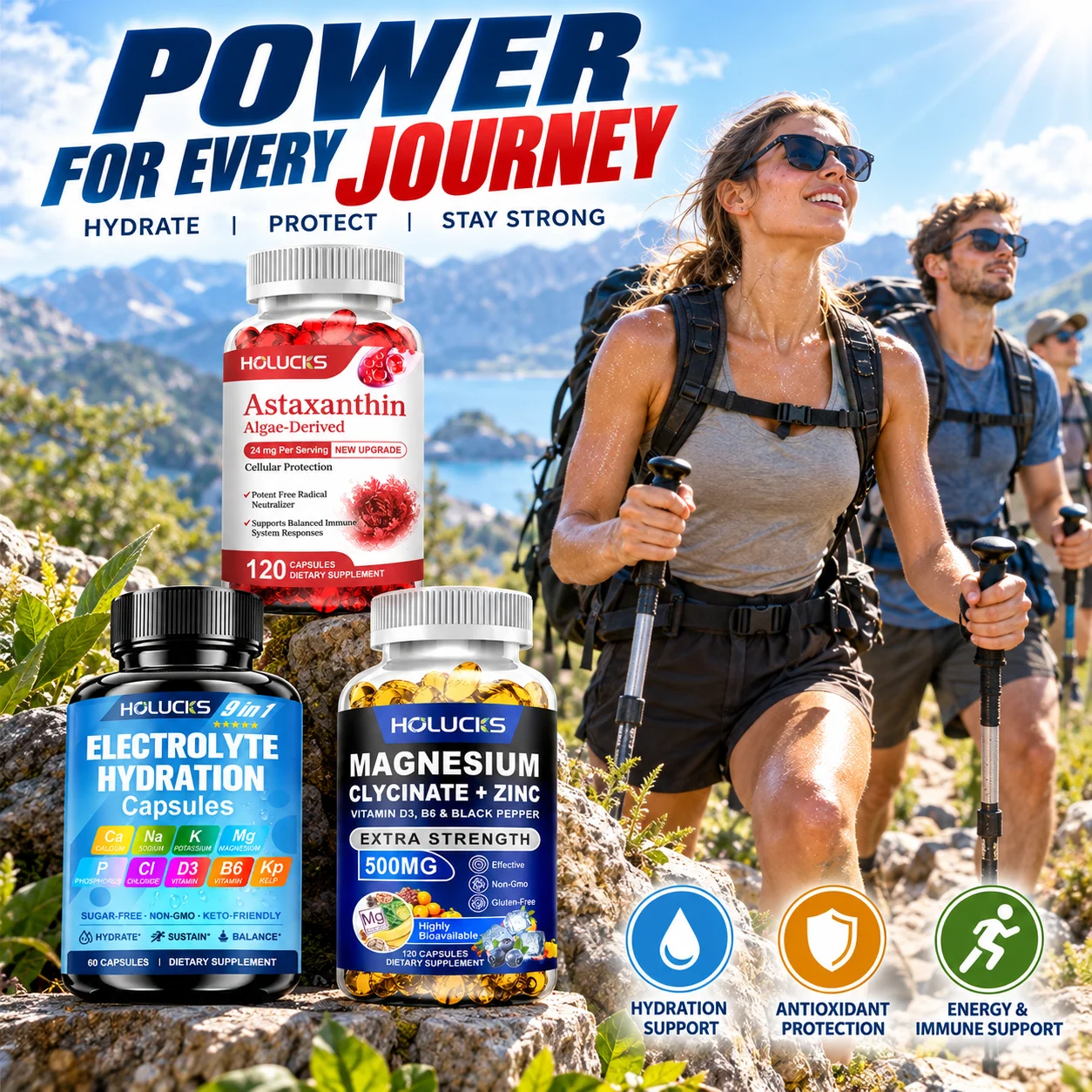 Fitness Health Bundle, Electrolyte Magnesium Zinc Astaxanthin, Support Hydration Balance, Muscle & Nerve, Relieve Antioxidant