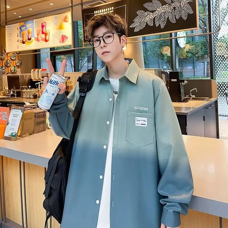 

Loose Casual Men's irt New Sle Autumn Faion Versatile Outerwear Stand Fit Long Sve Flip Collar Sundr for Boys