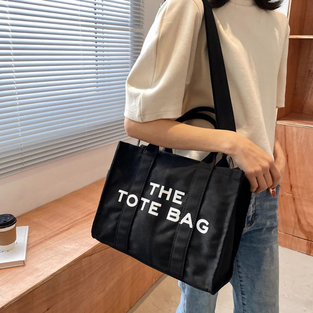 Women\'s Canvas The Tote Bags Large Capacity Crossbody Bags Ladies Solid Color Messenger Bags Simple Letter Printed Shoulder Bags