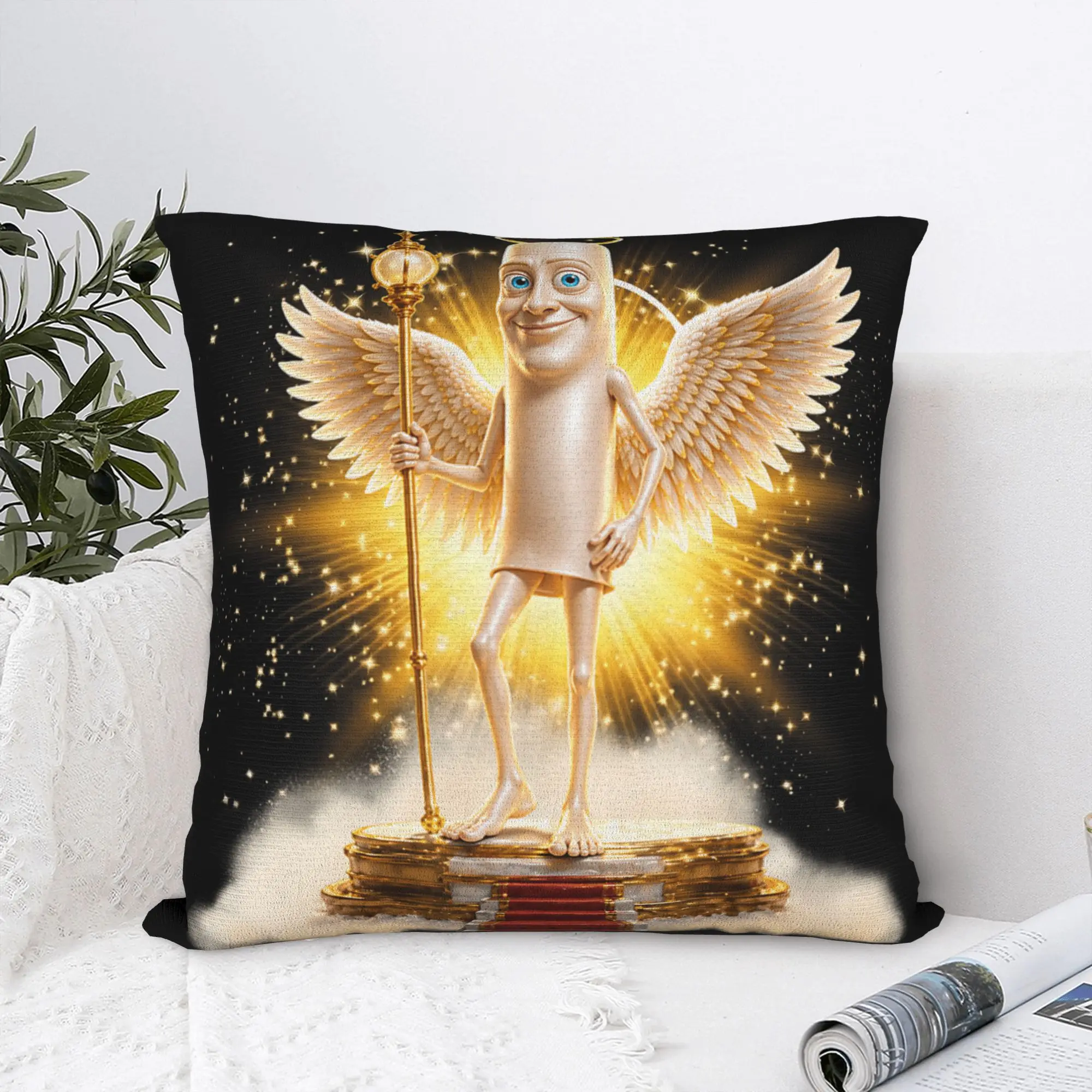 Funny Angel Tung Tung Sahur Brainrot Meme Pillow Cover  Retro Trendy Pillow Case For Living Room Sofa Comfy Cushion Cover Gift