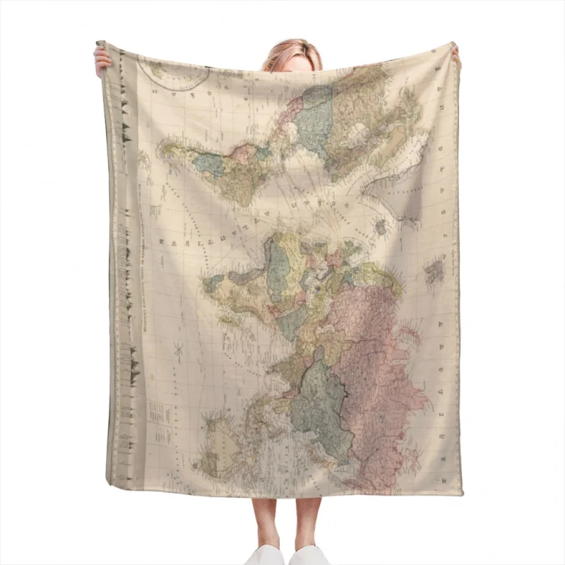 Vintage Map of The World Throw Blanket Tufting Blanket For Travel Light Dorm Room Essentials Luxury Thicken Blanket