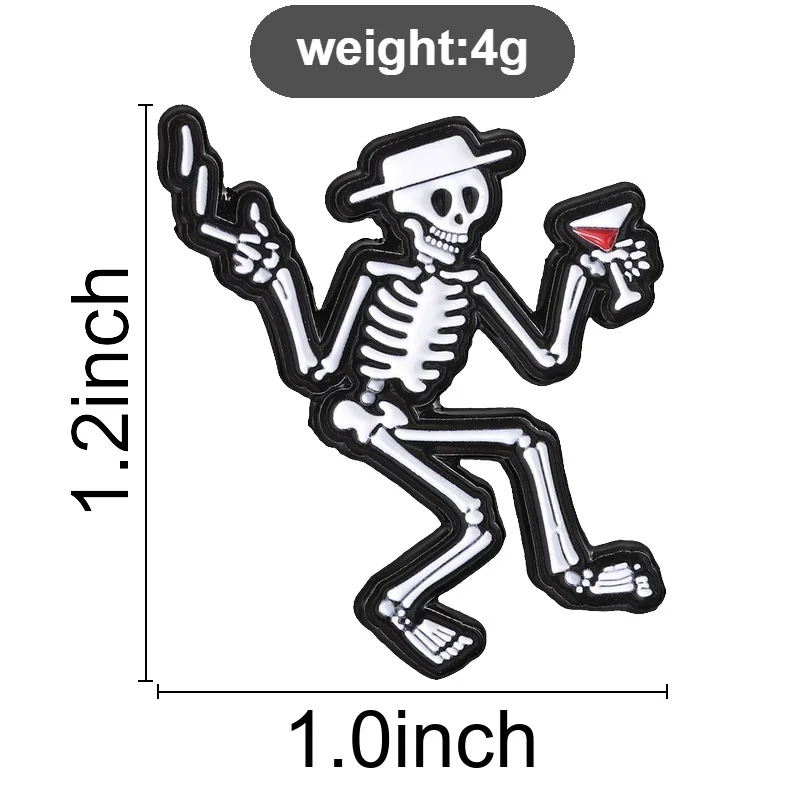 Dancing Gentleman Skeleton Enamel Pins Hat Drinking Cocktail Metal Brooches Fashion Lapel Badge Backpack Clothes Jewelry Gift