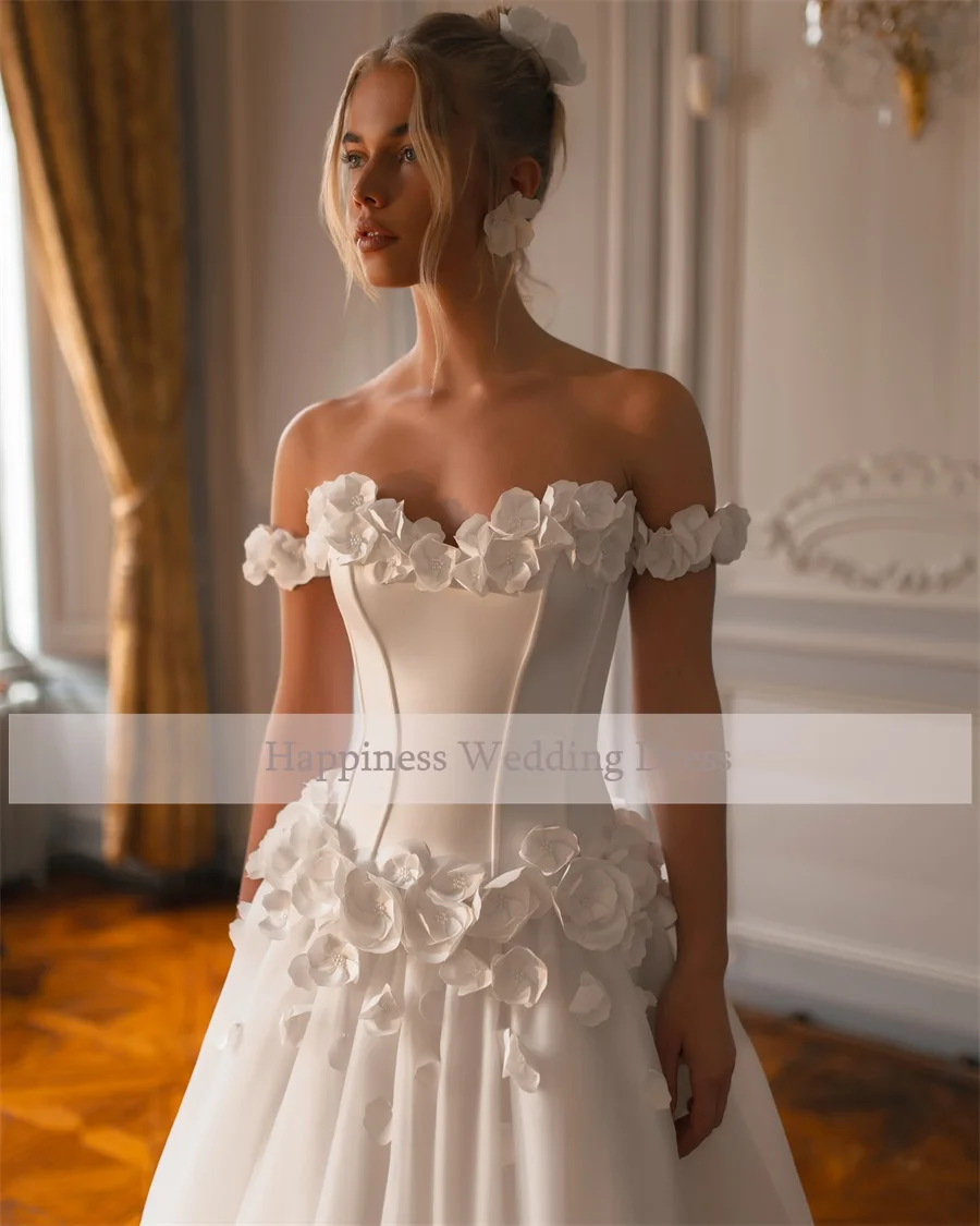 Customized Sweetheart  3D Flowers Cap Sleeve  Wedding Dress    Buttons Color Bridal Gown robe de mariée