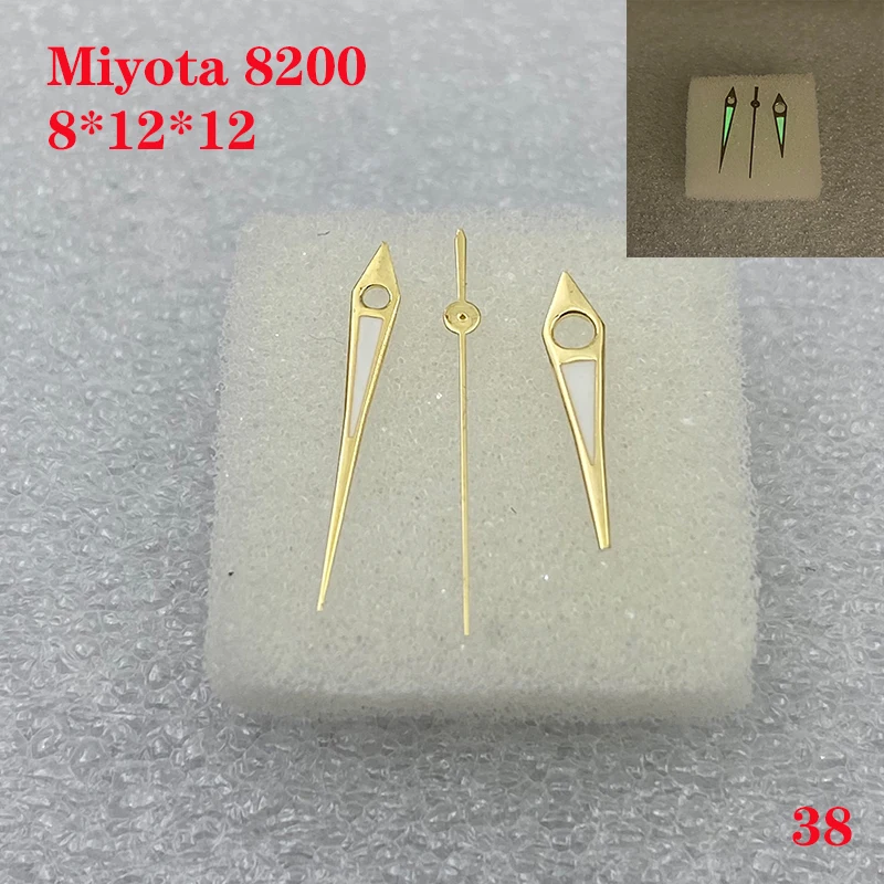 Accesorios de reloj, manecillas de reloj, 3 agujas para Miyota 8200, tamaño de movimiento 8,0mm * 12,0mm * 12,0mm, verde luminoso para hombre No.038