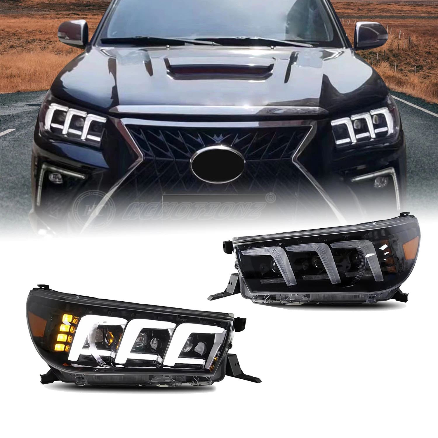 

HCMOTIONZ Car Front Lamps Assembly 2015-UP REVO VIGO DYNAMIC Turn Signal DRL LED Headlights for HILUX