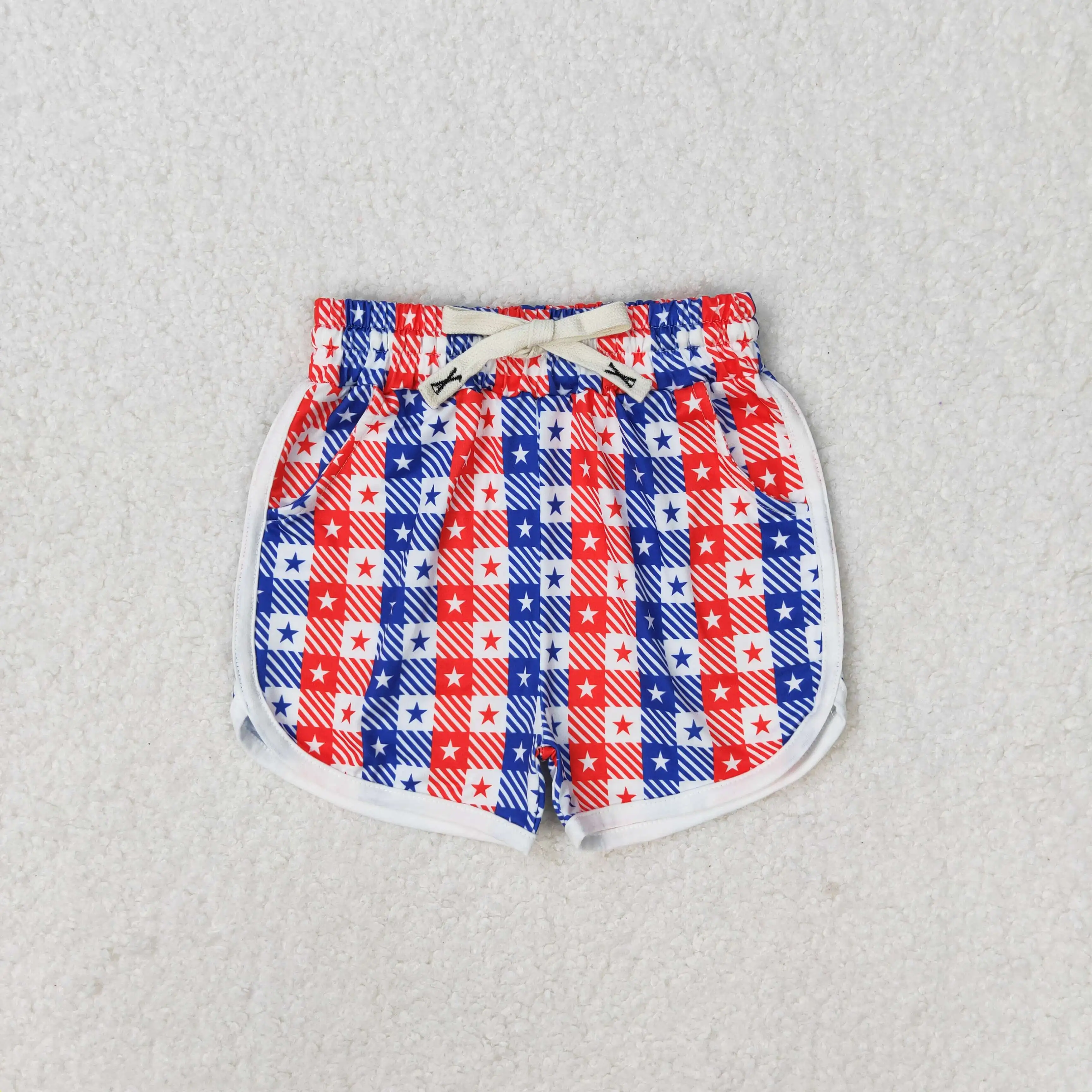 

z1125-04 SS0253 Wholesale RTS kids clothes girls National Day star striped shorts New Arrival Boutique baby girls clothes