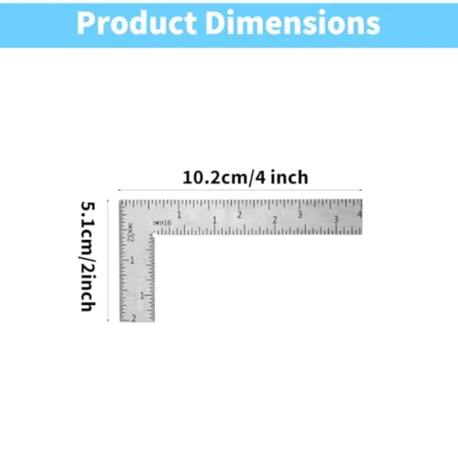 L-shaped mini square ruler for tailoring, sewing, quilting DIY projects; stainless steel material, transparent finish, 90-degre
