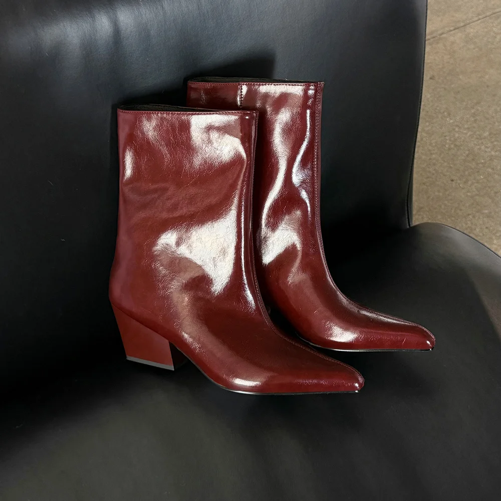 QUTAA 2027 Fashion Women Ankle Boots Pointed Toe Split Leather Winter Boots High Heels Autumn Shoes Modern Short Boots 34-42