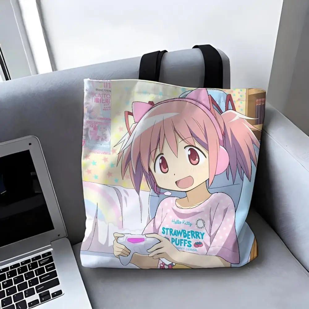 Storage Bags Casual Portable Shoulder Bag Lightweight Shopping Bag Reusable Linen Bag Anime M-Madoka Magica Cartoon - view 6