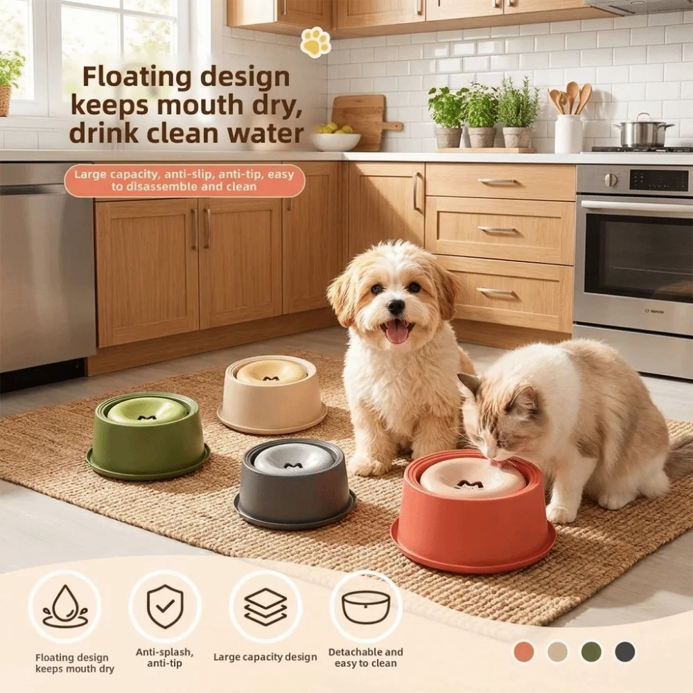 Large Capacity Slow Feeder Bowl Easy Clean Floating Bowl Pet Water Bowl Non-Slip Anti-Messy Pet Feeding Dish Small Dog